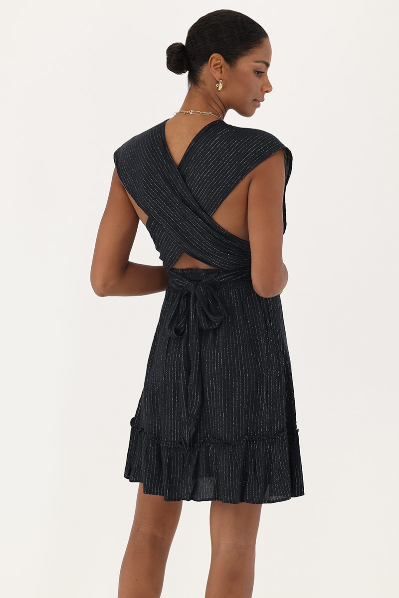 Black multiway wrap short dress with lurex | My Jewellery