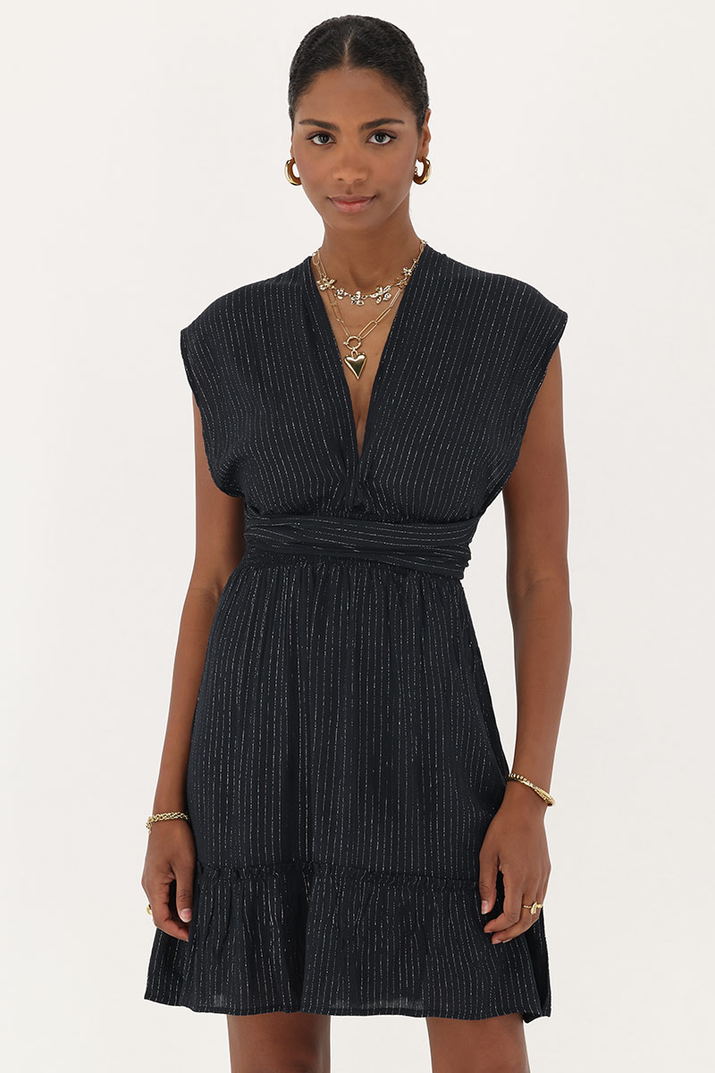 Black multiway wrap short dress with lurex | My Jewellery