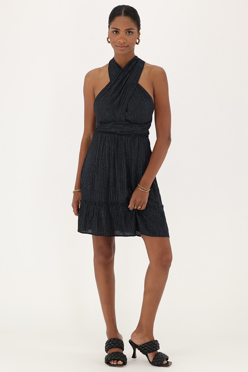 Black multiway wrap short dress with lurex | My Jewellery