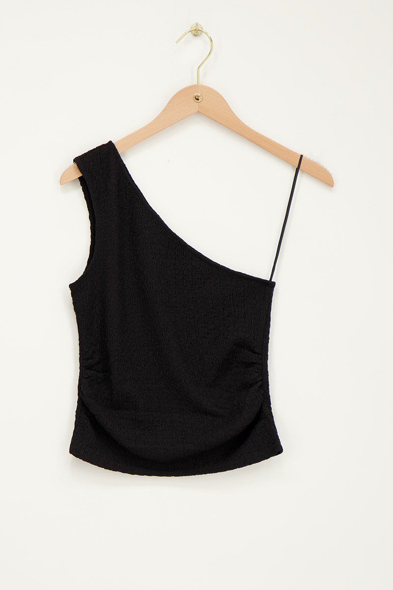 My jewellery Zwarte One-shoulder Top Met Structuur