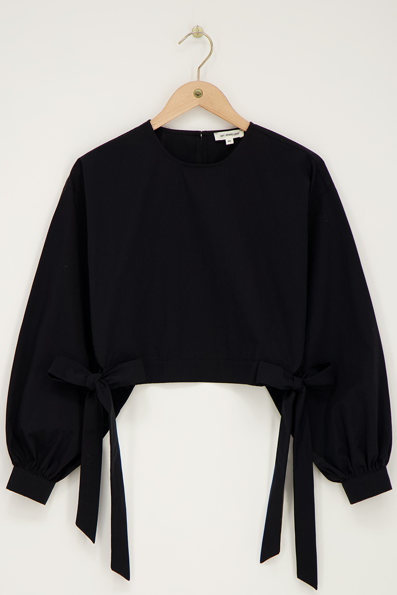 Black poplin blouse with bows | My Jewellery