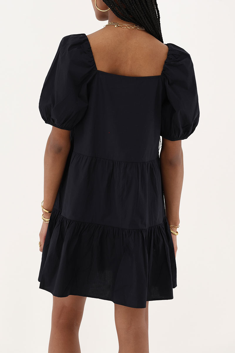 Black poplin dress with balloon sleeves | My Jewellery