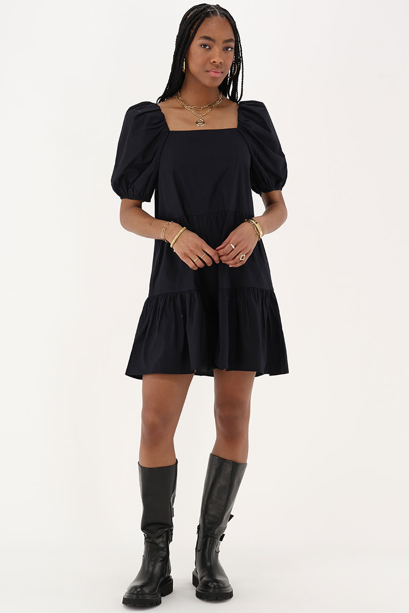 Black poplin dress with balloon sleeves | My Jewellery