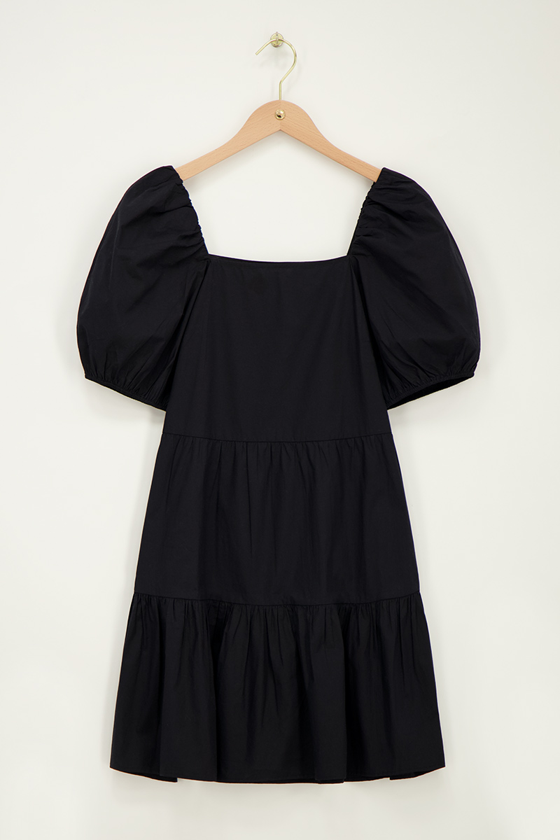 Black poplin dress with balloon sleeves | My Jewellery