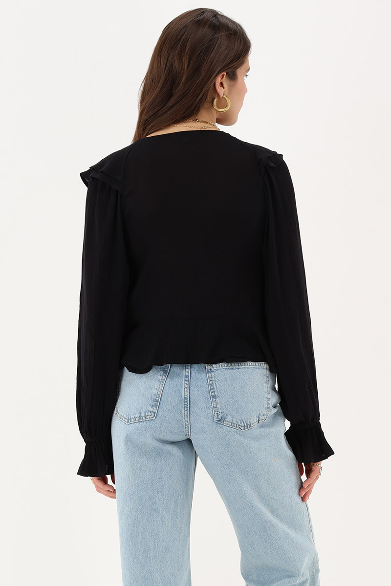 Black ruffle blouse with bow | My Jewellery