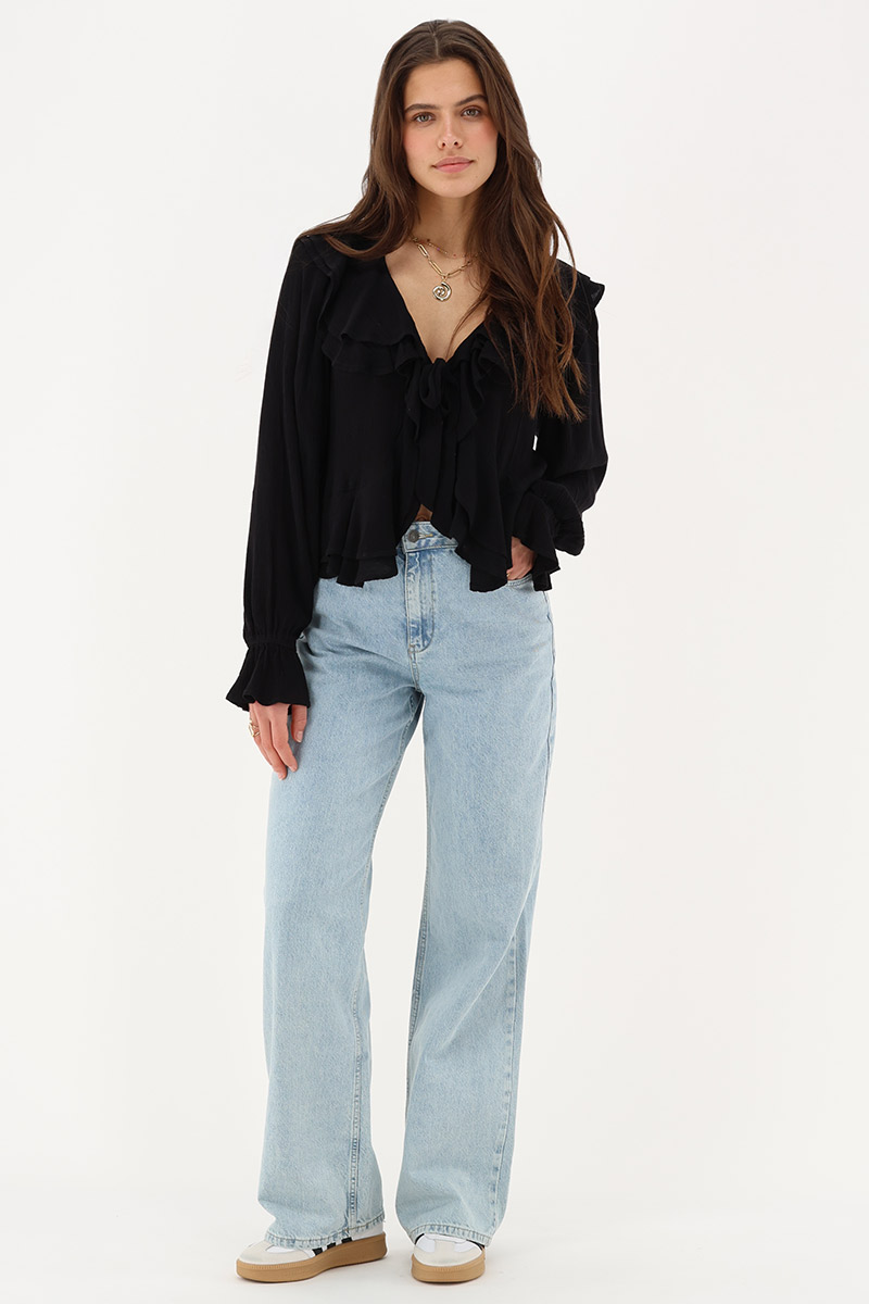 Black ruffle blouse with bow | My Jewellery