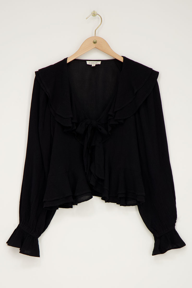 Black ruffle blouse with bow | My Jewellery