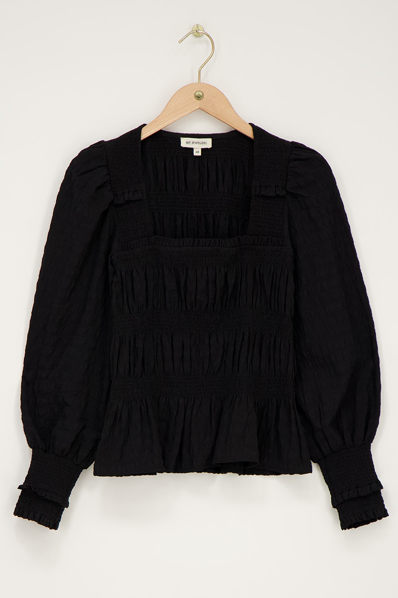 Black smock top with ruffles | My Jewellery