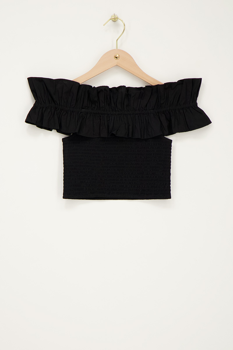Black smocked top with ruffles | My Jewellery