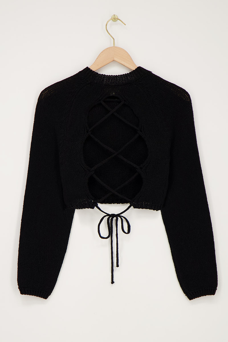 Black sweater with tie-back | My Jewellery