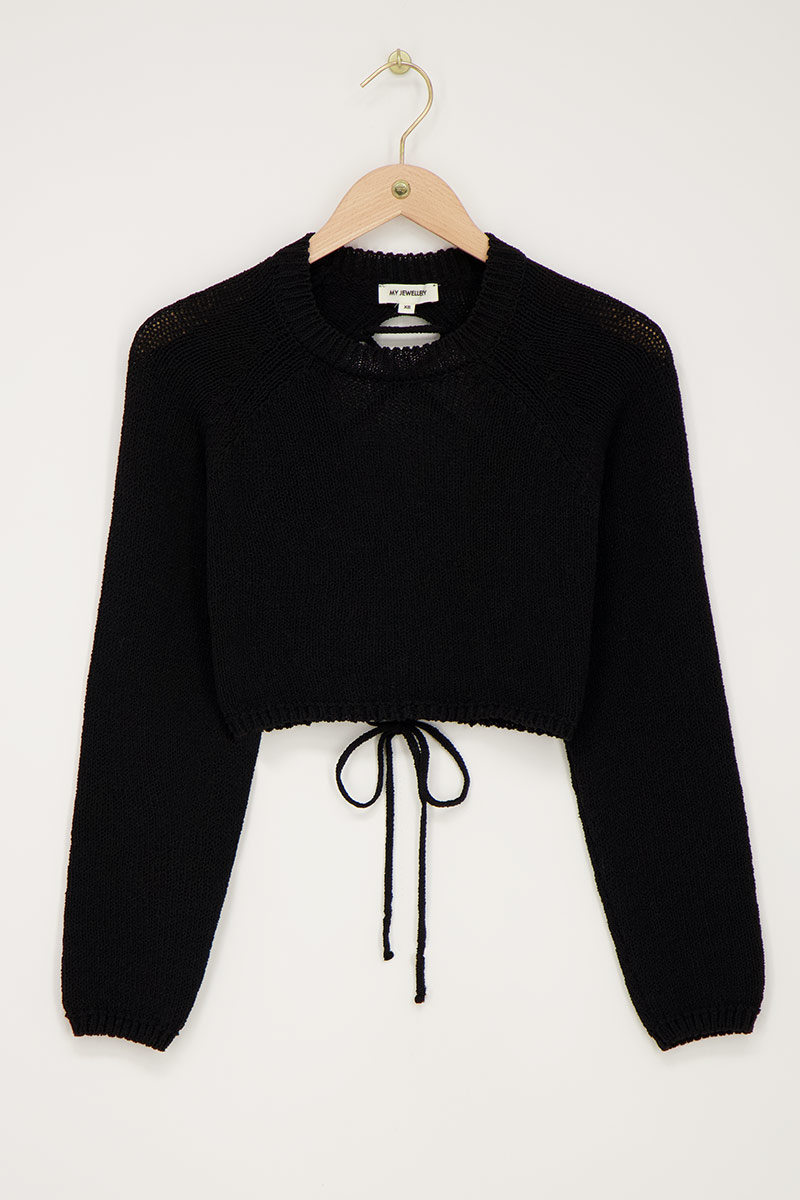 Black sweater with tie-back | My Jewellery