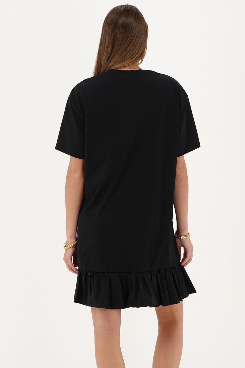 Black T-shirt dress with ruffles | My Jewellery
