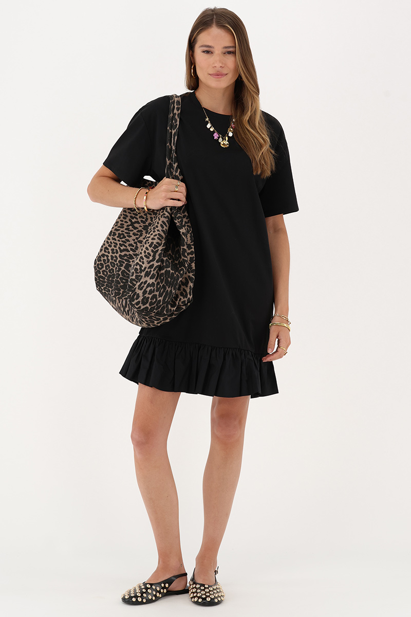 Black T-shirt dress with ruffles | My Jewellery