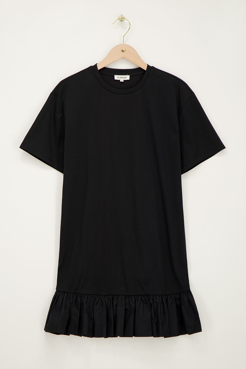 Black T-shirt dress with ruffles | My Jewellery