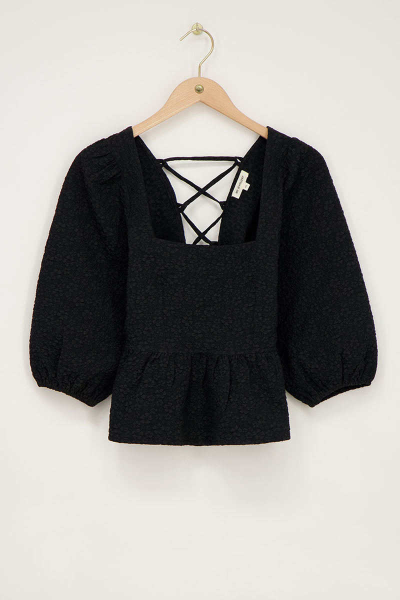 Black top with jacquard and peplum | My Jewellery