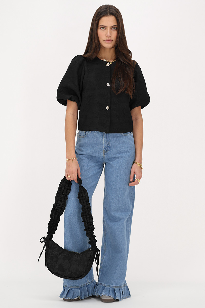 Black jacquard top with puff sleeves | My Jewellery