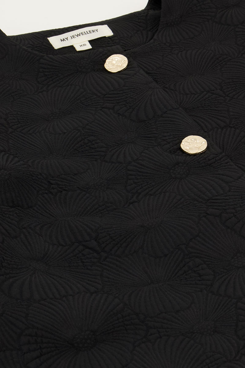 Black jacquard top with puff sleeves | My Jewellery