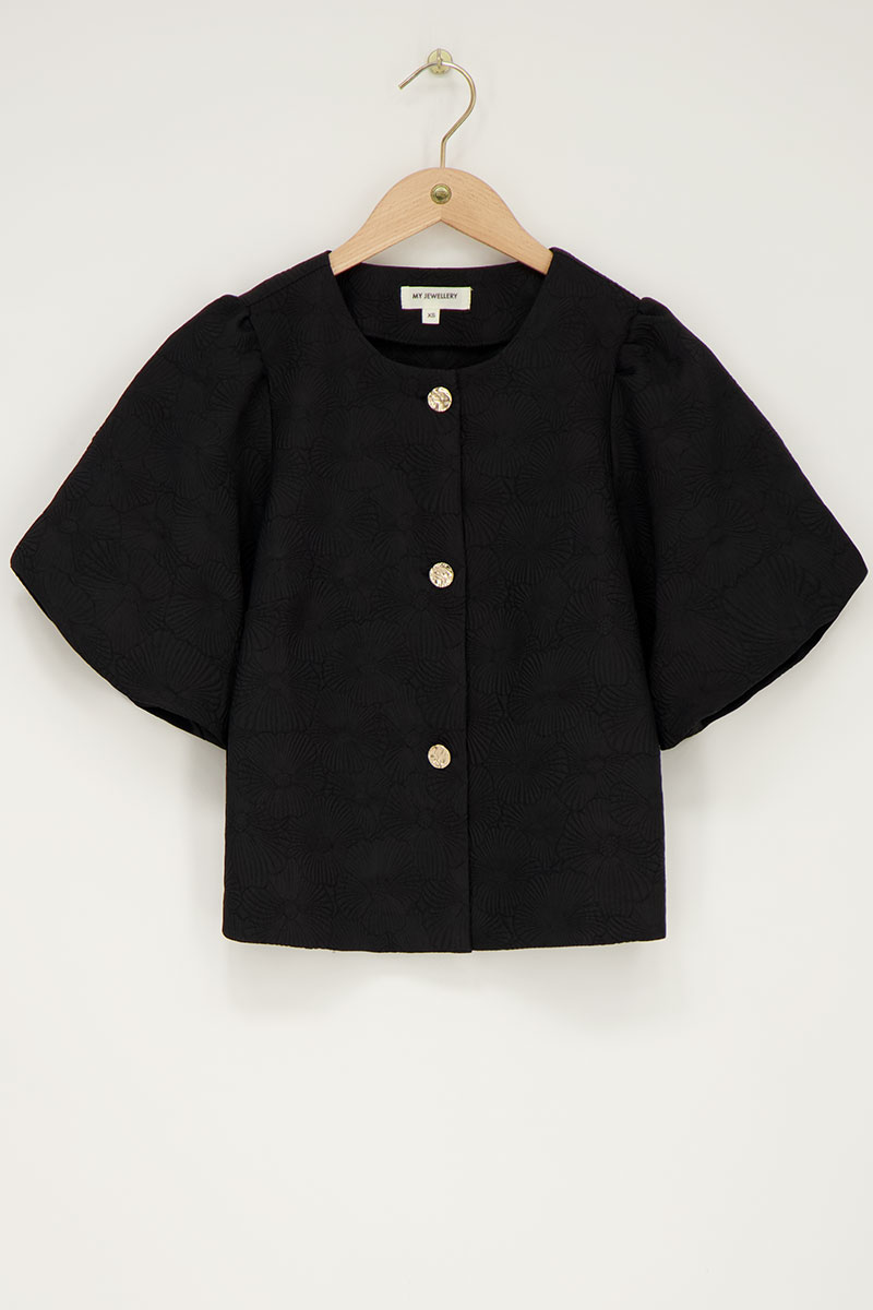Black jacquard top with puff sleeves | My Jewellery