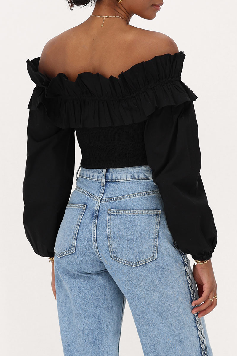 Black top with ruffles & smock | My Jewellery