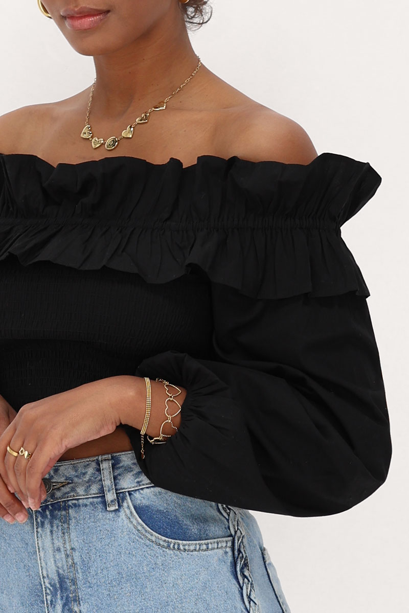 Black top with ruffles & smock | My Jewellery