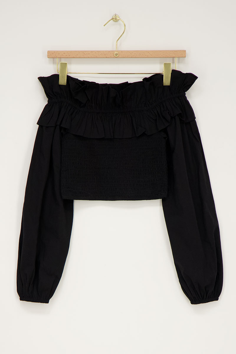 Black top with ruffles & smock | My Jewellery