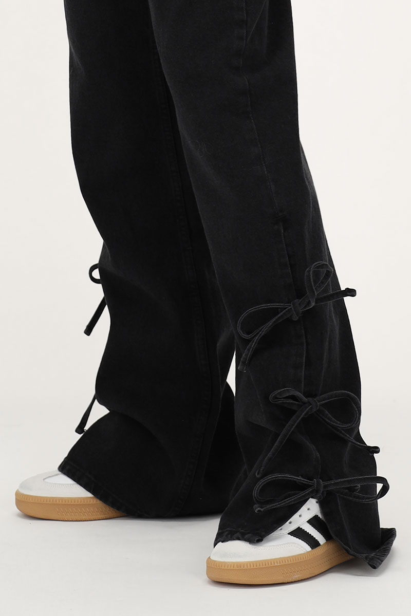 Black wide leg jeans with bows | My Jewellery