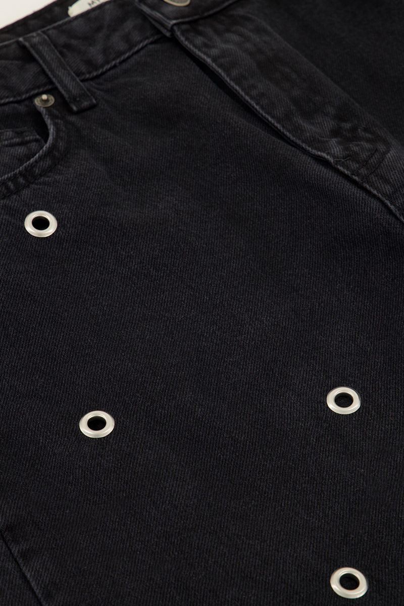 Black wide leg jeans with open studs