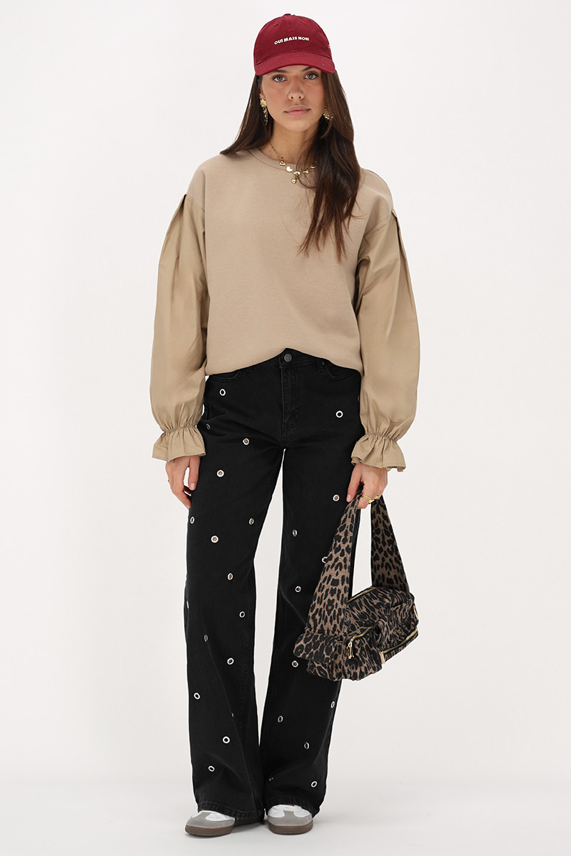 Black wide leg jeans with open studs | My Jewellery