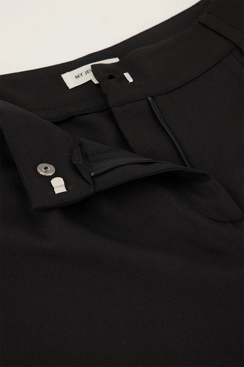 Black wide leg trousers with hidden button | My Jewellery