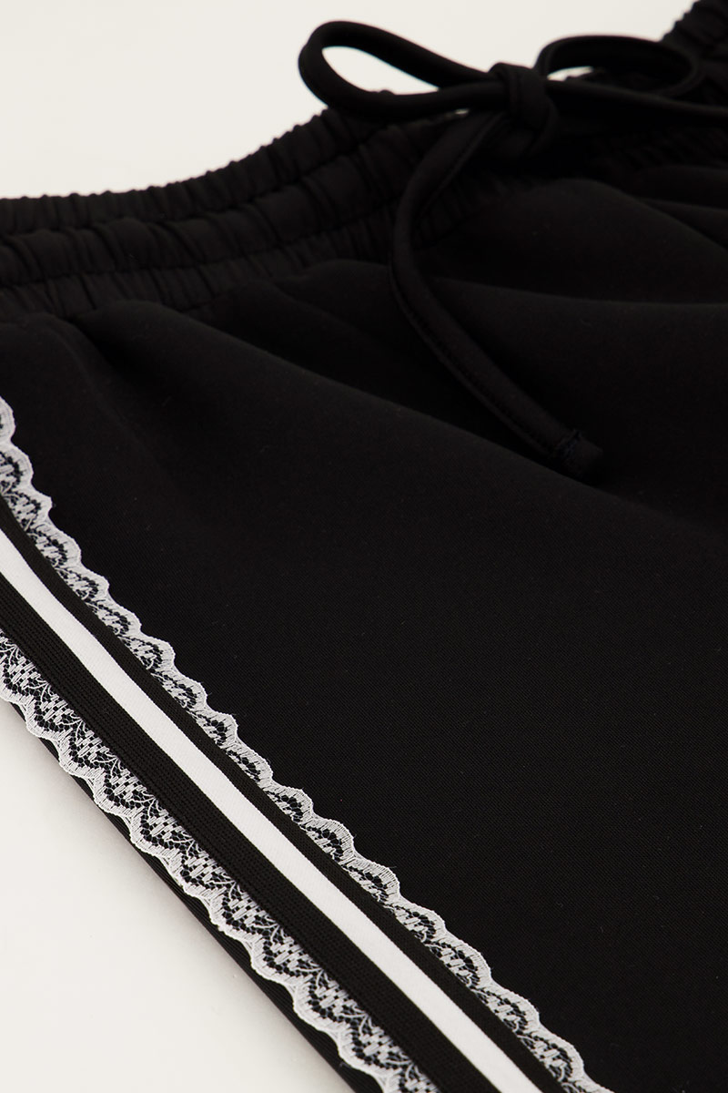 Black wide leg pants with lace tape | My Jewellery