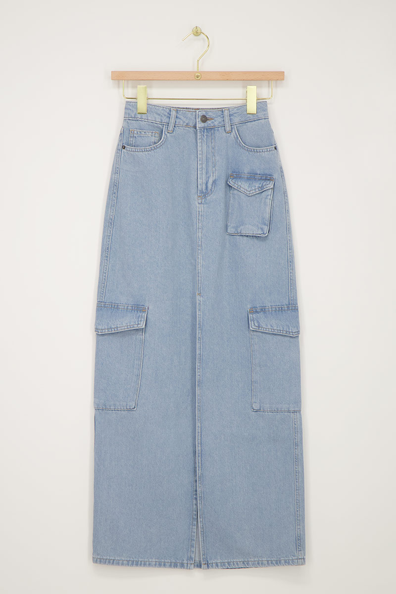 Blue denim cargo midi skirt | My Jewellery