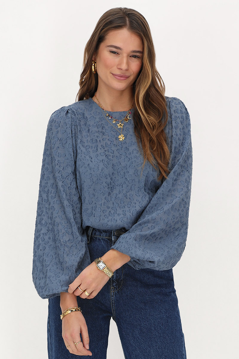 Blue chiffon top with puff sleeves