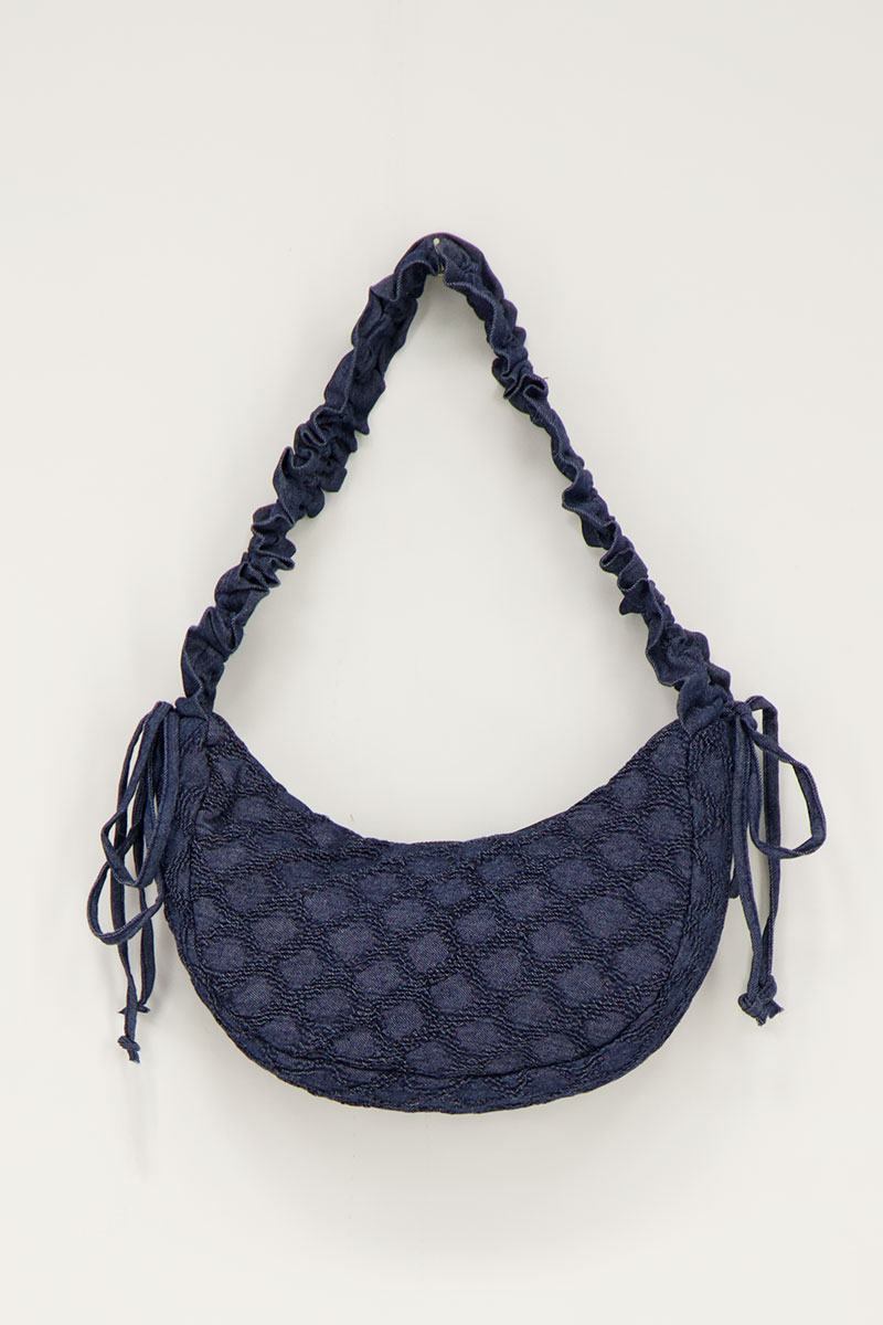 Blue denim crossbody bag with ruffles | My Jewellery