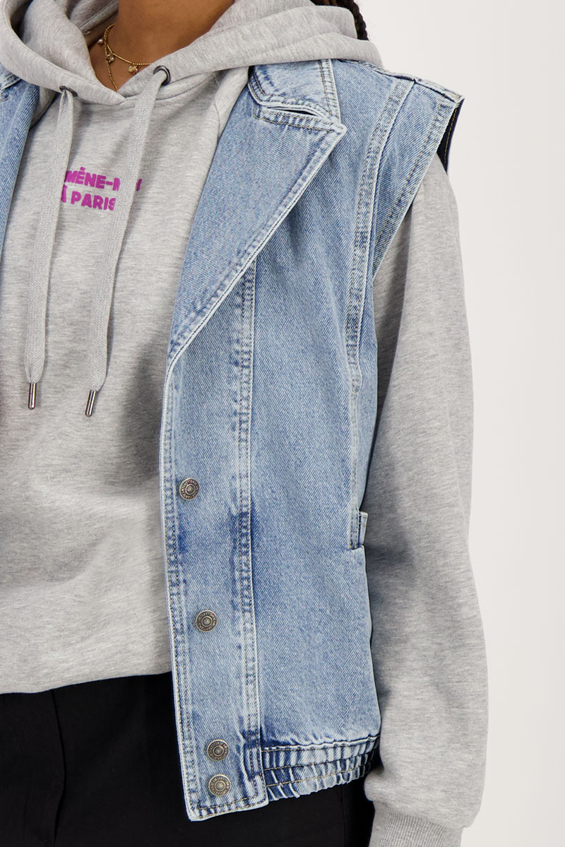 Blue denim gilet with elasticated waistband | My Jewellery