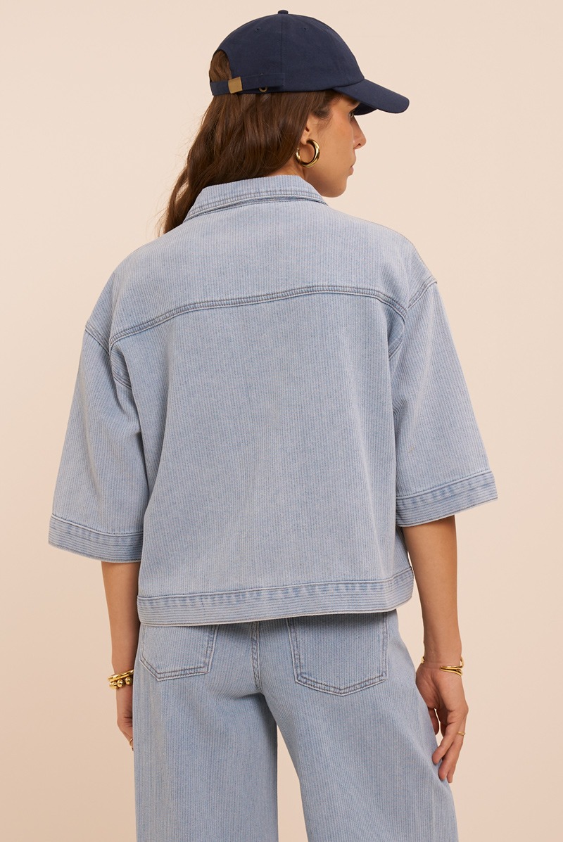 Blue denim top with striped texture | My Jewellery