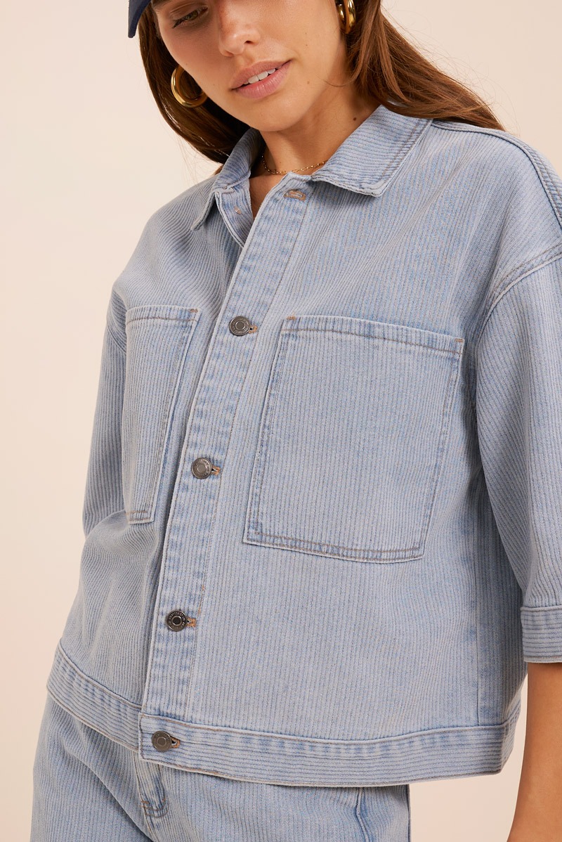 Blue denim top with striped texture | My Jewellery