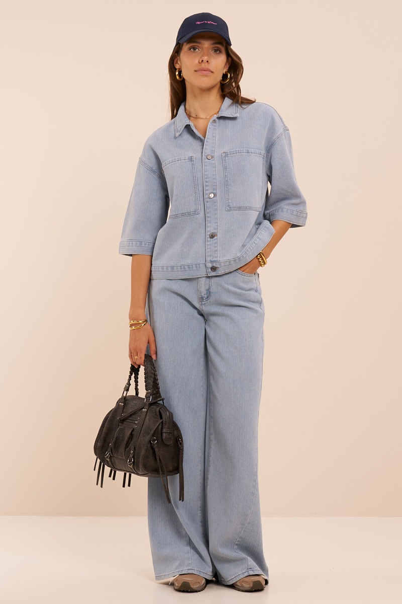 Blue denim top with striped texture | My Jewellery