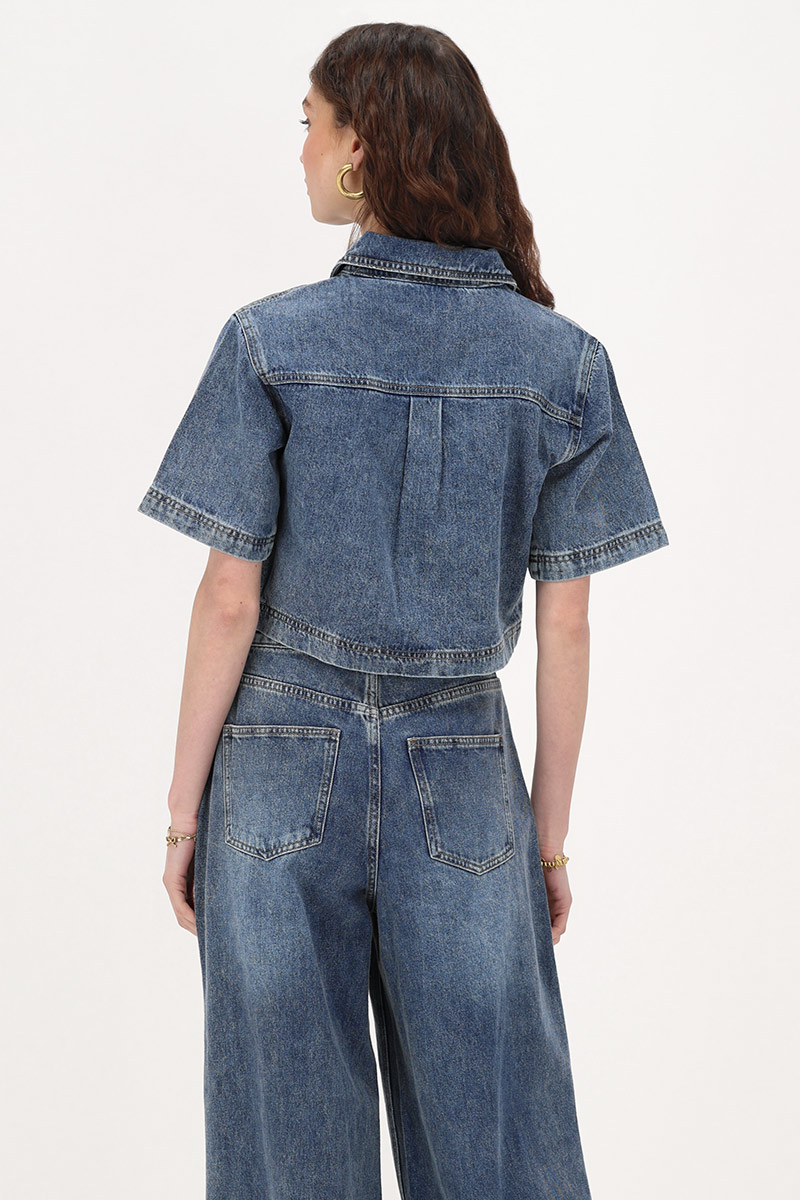 Blue denim top with V-neck | My Jewellery