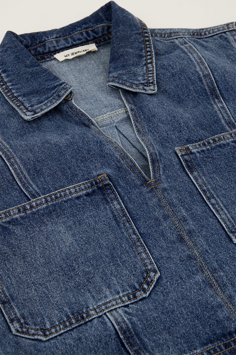 Blue denim top with V-neck | My Jewellery