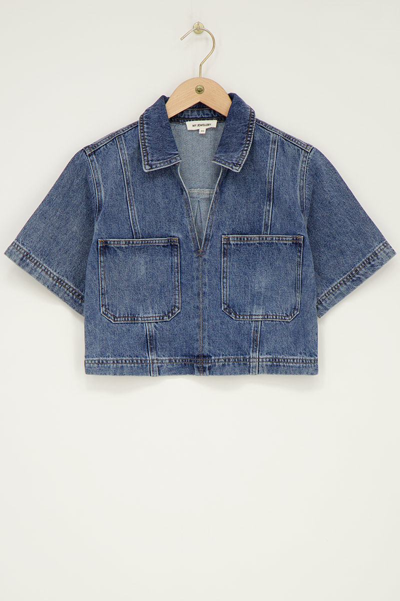 Blue denim top with V-neck | My Jewellery