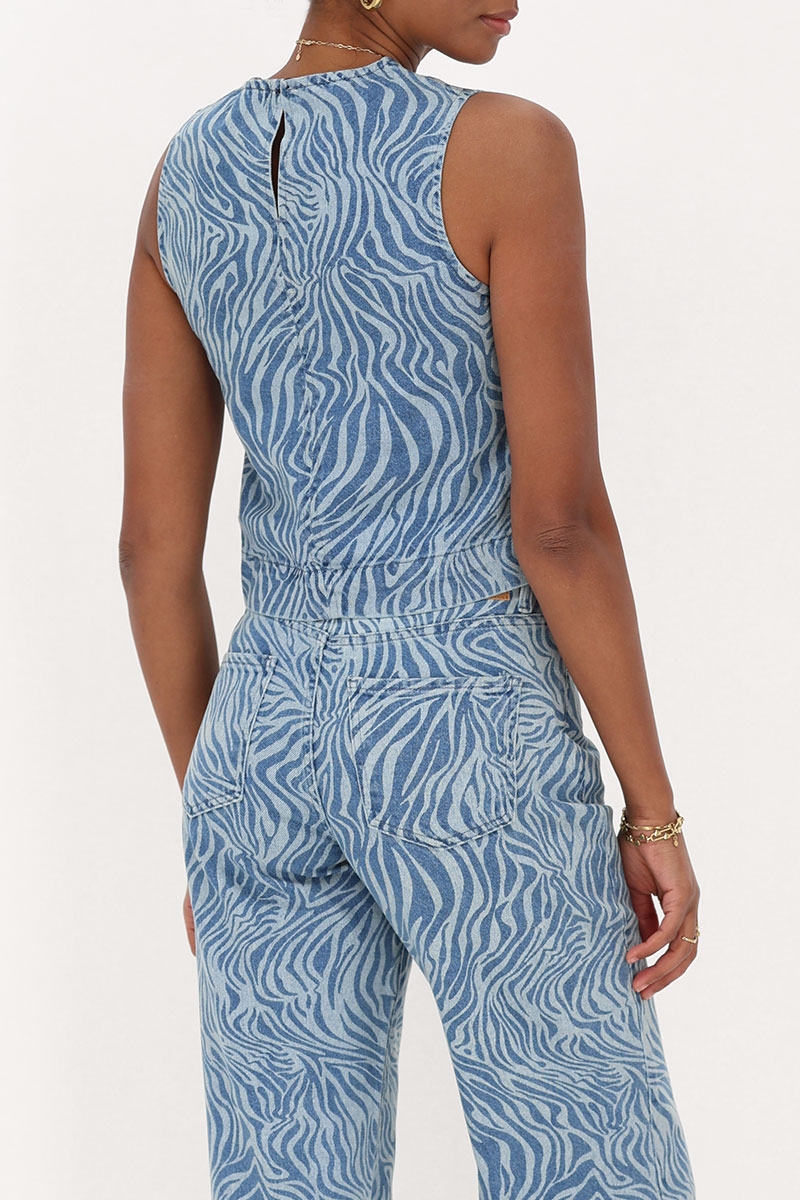 Blue denim top with zebra print | My Jewellery