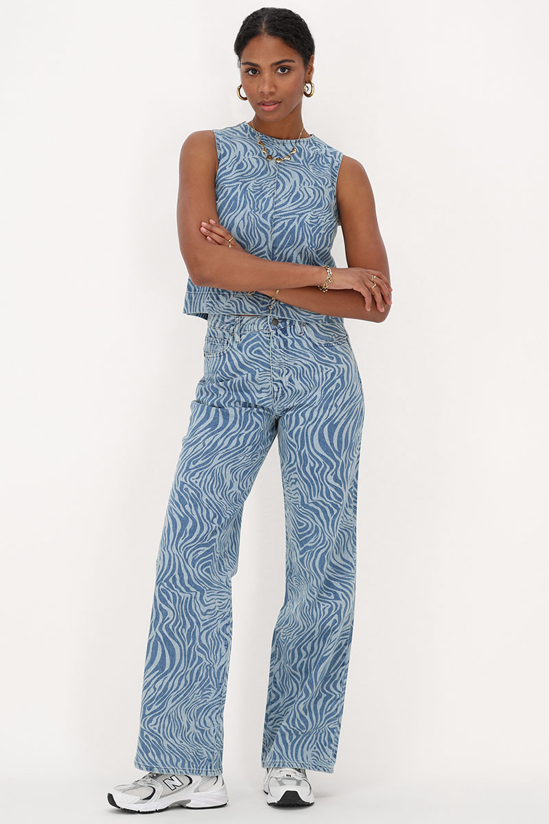 Blue denim top with zebra print | My Jewellery