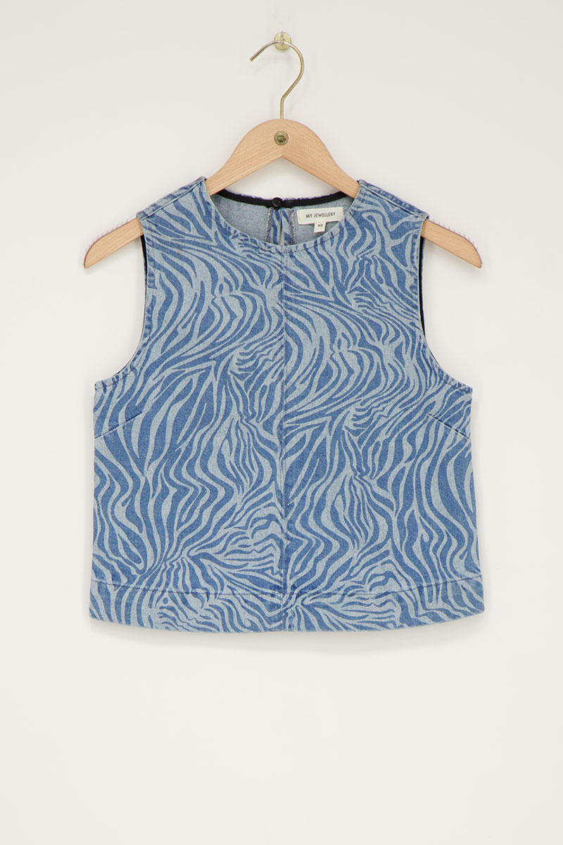 Blue denim top with zebra print | My Jewellery
