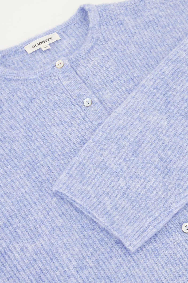 Blue knitted cardigan with small buttons | My Jewellery
