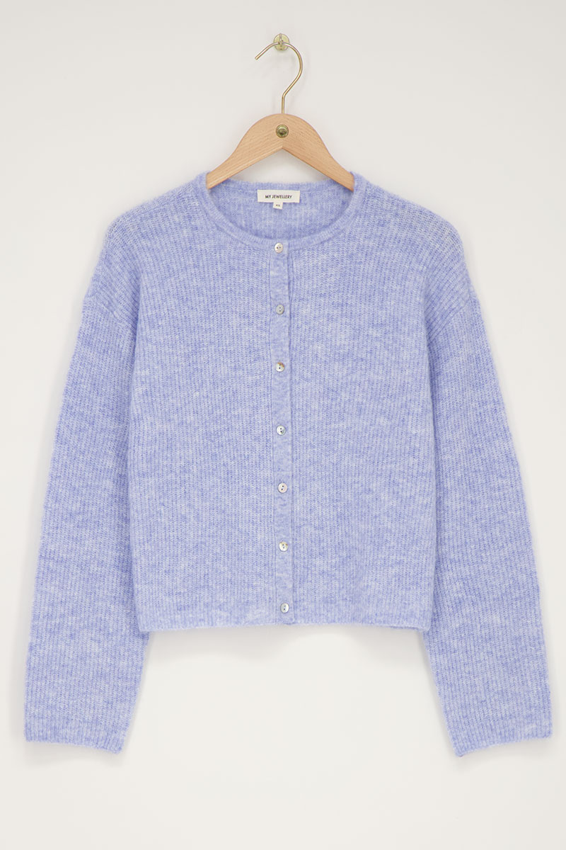 Blue knitted cardigan with small buttons | My Jewellery