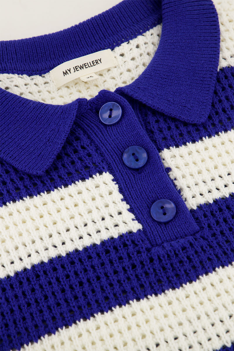Blue knit polo shirt with stripes | My Jewellery