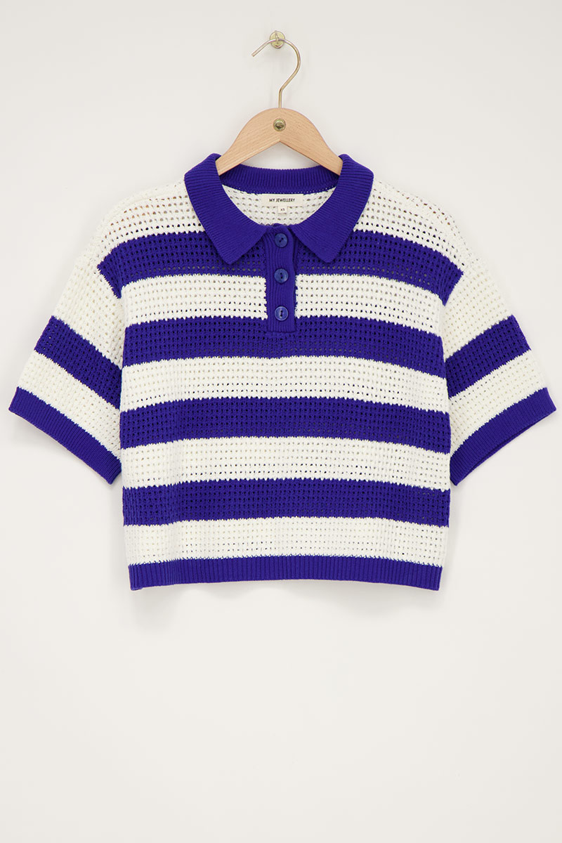 Blue knit polo shirt with stripes | My Jewellery