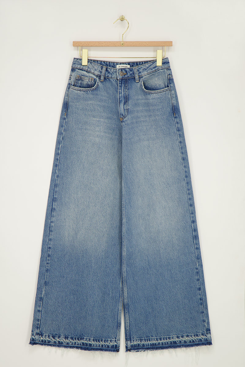 Blue mid waist wide leg with flared | My Jewellery