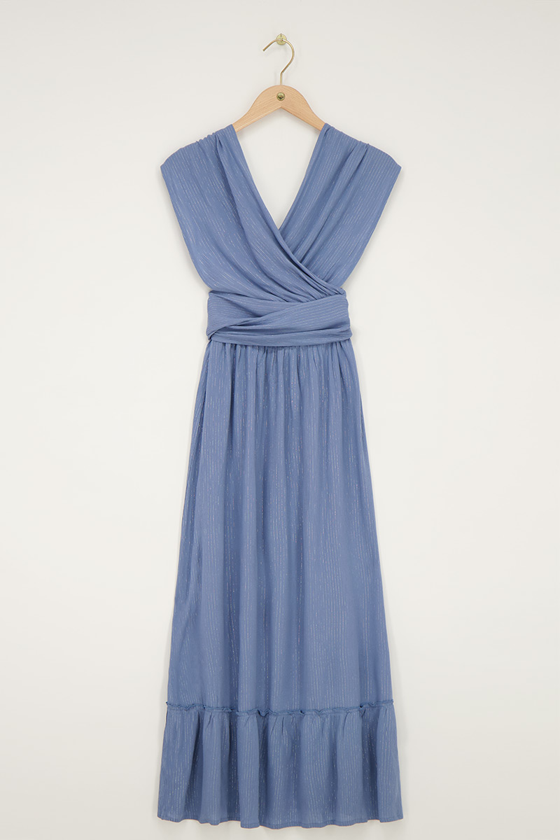 blue multiway maxi dress with lurex