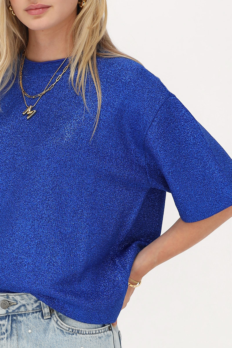 Blue oversized T-shirt with lurex